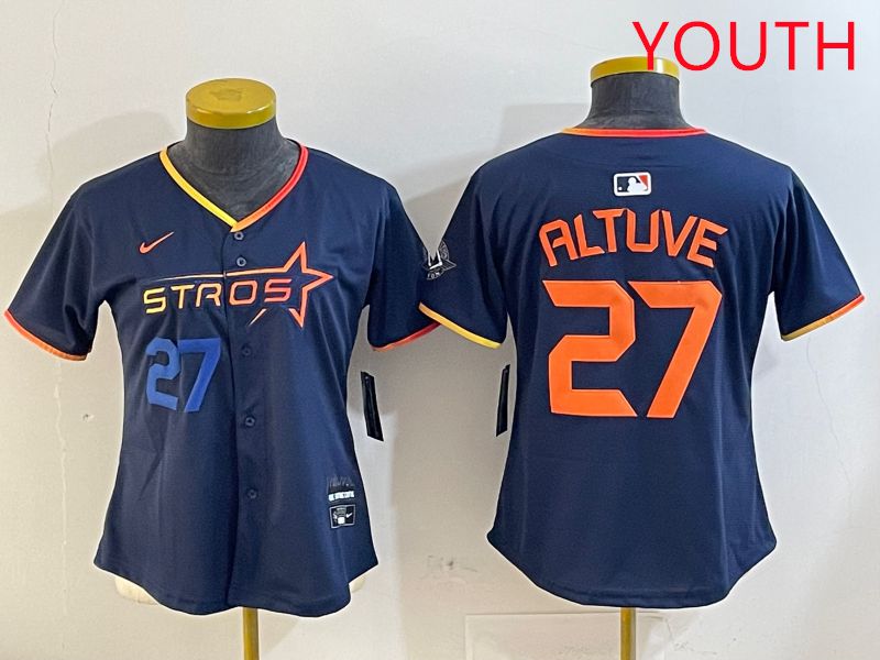 Youth Houston Astros 27 Altuve Drak Blue Three generations Joint Name 2025 Nike MLB Jersey style 4104
